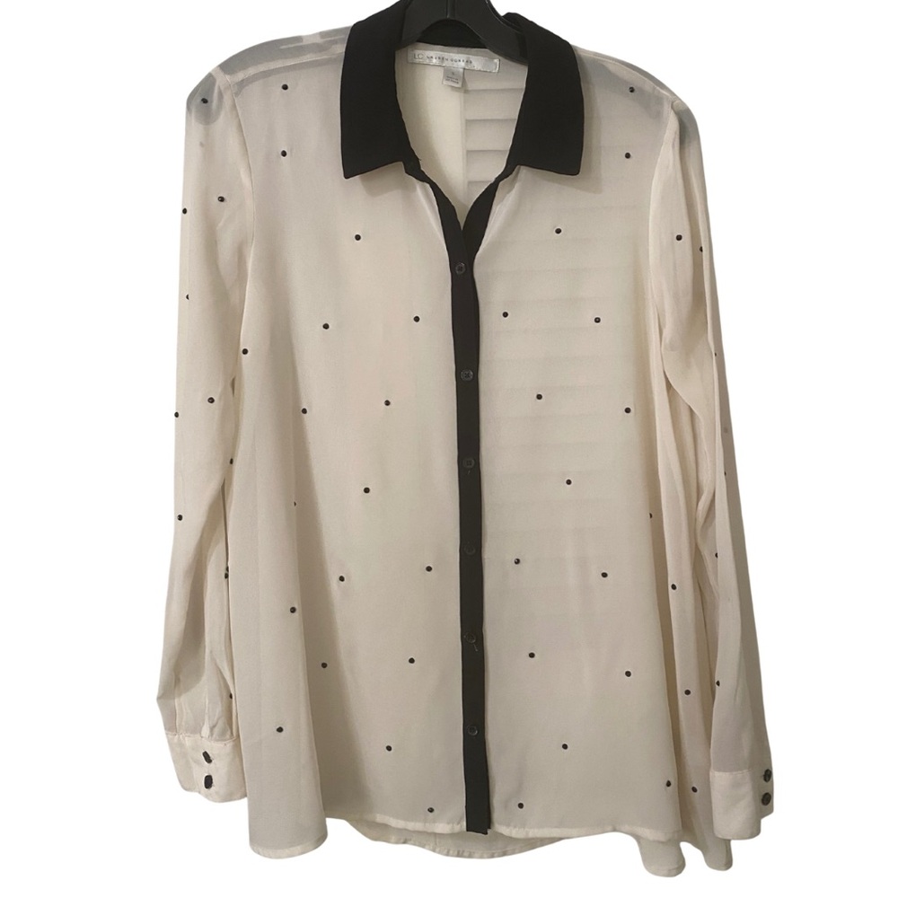 LC Lauren Conrad Sheer Ivory Blouse with Ebony Collar Button Down